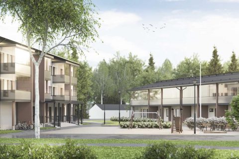 Kuopion Päivärantaan tulee loppuvuodesta uusia M2-Kotien vuokra-asuntoja. Kuvassa talon julkisivu.